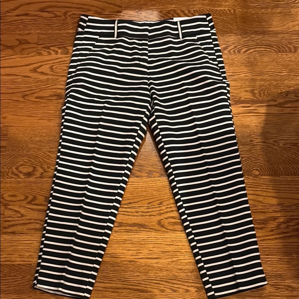 LOFT Black and White Striped Cropped Pants